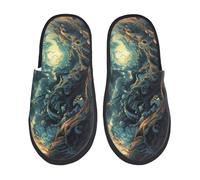 Pantoufles Arbre enchanté Chemin du crâne Imprimé Unisex Chaussons en Peluche Antidérapant Respirant Pantoufles Maison Hiver Femme L