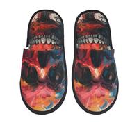 Pantoufles Art Abstrait De Crâne Coloré Portative Pantoufles En Coton Antidérapantes Chaussons Pour Unisex Voyage Hôtels M