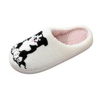 Pantoufles avec motif Border Collie - En peluche - Pour femme - Mignon dessin animé - Pour l'hiver - Pour l'intérieur et l'extérieur - Pour fille et femme, Blanc., 40 EU