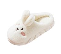 Pantoufles avec oreilles de lapin de dessin animé pour femme, chaussons de lapin à bout couvert, couleur unie, chaussures d'intérieur légères, semelles épaisses, antidérapantes, confortables et