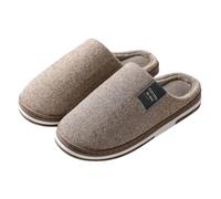 Pantoufles beiges matelassées en peluche pour homme, texture diamant cousue, bord intérieur doux, bout fermé avec dos ouvert, pour chambre à coucher, chambre d'amis, matins froids, soirées détendues