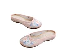 Pantoufles Brodées De Fleurs De Style Chinois, Mules Décontractées En Jacquard De Style Ethnique, Chaussures À Bout Rond Et À Talons Bas, Chaussures De Style Ancien Hanfu Pour Femmes(Color:Pink,Size:3