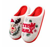 Pantoufles brodées pour chien rétro motif écossais chaud créatif sapin de | Tissu en velours, broderie chien, art rétro à carreaux chaud, arbre de Noël créatif, marron, taille 36-42