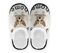 Pantoufles chaudes en polaire corail avec semelle en caoutchouc antidérapante pour intérieur ou extérieur Taille M, Bienvenue à la maison mignon chien dessin animé 2, Medium