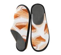 Pantoufles chaudes et pelucheuses pour homme - Motif caramel et citrouille - Semelles intérieures et extérieures, Motif tarte à la citrouille caramel, 42/44 EU