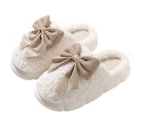 Pantoufles chaudes, pantoufles en peluche, nœud 3D, mignonnes et chaudes pour femmes, antidérapantes, confortables et pelucheuses pour l'intérieur de la maison, taille américaine 7, 5-8, 5/EU 38-39