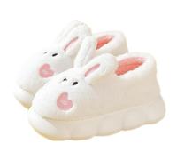 Pantoufles chaudes pour femme - Motif lapin moelleux - En mousse à mémoire de forme - Pour femme - Chaussons fermés - Chaussons en feutre - Chaussons d'hiver, Blanc., 40 EU