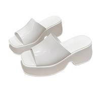 Pantoufles colorées pour femme Printemps/été à fond épais Matsuke Casual One Line Square Head Coloré Pantoufles Chaussures pour femmes Sandales 8, blanc, 4 UK 3X-Narrow