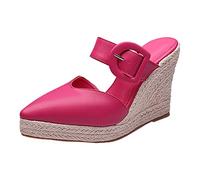 Pantoufles compensées à semelle épaisse pour femme - Talon d'été tissé décontracté - Chaussures de pêcheur pointues - Espadrilles en cuir - Sandales pour femme - Taille 6, rose vif, 38 EU