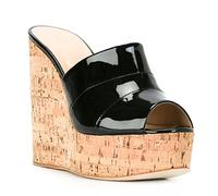 Pantoufles Compensées Grande Taille Talons Hauts Plateforme Femmes Bride À La Cheville Sandales Bout Ouvert Talons Aiguilles Bureau Sandale,Noir,35 EU