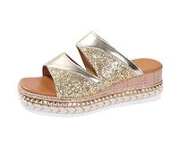Pantoufles compensées légères pour femme - Style romain - Printemps, été, automne, plage, décontracté, hipster, streetwear, vêtements d'extérieur confortables - chaussures de vacances, doré, 38 EU
