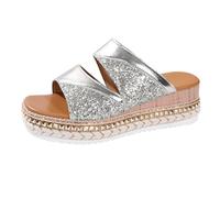 Pantoufles compensées légères pour femme - Style romain - Printemps, été, automne, plage, décontracté, hipster, streetwear, vêtements d'extérieur confortables - chaussures de vacances, Argenté., 39 EU
