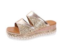 Pantoufles compensées légères pour femme - Style romain - Printemps, été, automne, plage, décontracté, hipster, streetwear, vêtements d'extérieur confortables - chaussures de vacances, rose gold, 40