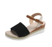 Pantoufles compensées pour femme - Coupe large - Avec soutien de la voûte plantaire - Bout ouvert - Antidérapantes - Chaussures plates d'été - Pour la plage, Noir , 7.5 UK 3X-Narrow