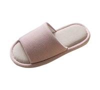 Pantoufles confortables antidérapantes en mousse à mémoire de forme Chaussons plats en lin Paire de chaussons d'invité doux Intérieur et extérieur Quatre saisons, Rose, 36 EU