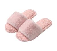 Pantoufles confortables et élégantes pour femme - En peluche - Rose | Chaussons ouverts d'hiver en feutre pour femme - Antidérapantes - Pantoufles plates en peluche pour chambre à coucher