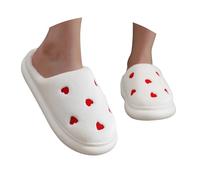 Pantoufles Confortables pour Couples avec Motif Cœur Saint-Valentin Intérieur Extérieur Semelle Plate Douillette (White, 36-37)