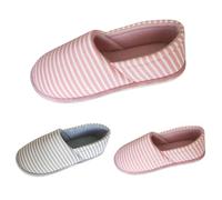 Pantoufles confortables pour femmes enceintes avec bout fermé et pieds enflés - Pantoufles d'intérieur avec semelle en caoutchouc - Mocassins à rayures simples, gris, 36 2/3 EU