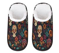 Pantoufles Day Of The Dead Sugar Skull pour homme et femme - Pantoufles de voyage d'intérieur en peluche à enfiler, multicolore, 4/7 UK Wide