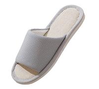 Pantoufles de bain antidérapantes lavables - Pantoufles en lin - Pantoufles confortables - Avec bout ouvert - En tissu éponge - Pour les voyages, le sauna et la maison - Semelle antidérapante, gris
