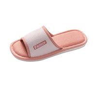 Pantoufles de bain confortables - Pour l'intérieur - Pour femme - Pantoufles d'hôtel - Lavables - Pantoufles de spa - Bout ouvert - Antidérapantes - Lin, Rose, 36 EU