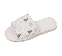 Pantoufles de bain pour femme - Chaudes et chaudes - En polaire solide - Motif floral - Dessous plat - En coton, Blanc., 39 EU