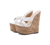 Pantoufles de Femmes Summer Fashion Outdoor Open-Toe Toe-Semelles épaisses Sandales Femmes Talons de Coin Femmes Femme Casual Shoeswhite, 7,5 Royaume-