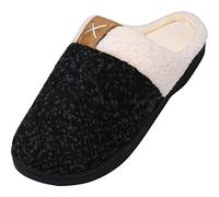 Pantoufles de Maison pour Homme Femme Doublure Chaude Confortable Chaussons en Doux Mixte Mousse à Mémoire Slippers Intérieur Extérieur, Warm Schwarz 40/41 EU