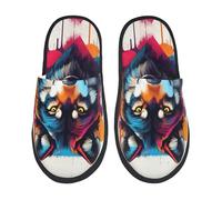 Pantoufles De Maison Tête De Loup Tie-Dye Unisexe Fourrure Pantoufles Portative Chaussons Pour Femmes Intérieur Spa M