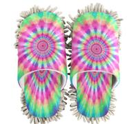 Pantoufles de nettoyage chenille en spirale Tie-dye Motif arc-en-ciel Bleu | Chaussons lavables pour cuisine et chambre à coucher