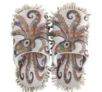 Pantoufles de nettoyage chenille Tentacule floral vintage fleurs calamar | Chaussons lavables pour cuisine et chambre à coucher