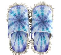 Pantoufles de nettoyage en chenille Bleu cyan/violet/vert Motif Tie Dye | Chaussons lavables pour cuisine et chambre à coucher