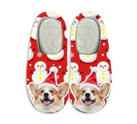 Pantoufles de Noël avec visage personnalisé pour femmes et hommes - Chaussons en mousse mémoire antidérapants pour intérieur et extérieur - Mules maison d'hiver - Cadeau unique pour la famille