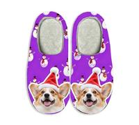 Pantoufles de Noël avec visage personnalisé pour femmes et hommes - Chaussons en mousse mémoire antidérapants pour intérieur et extérieur - Mules maison d'hiver - Cadeau unique pour la famille