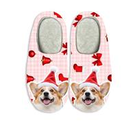 Pantoufles de Noël avec visage personnalisé pour femmes et hommes - Chaussons en mousse mémoire antidérapants pour intérieur et extérieur - Mules maison d'hiver - Cadeau unique pour la famille