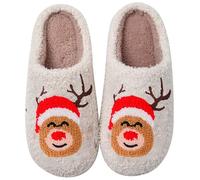 Pantoufles de Noël pour homme et femme - Chaussons de Noël en peluche - Joli motif élan - Cadeau de Noël pour elle et lui - Unisexe - Motif bonhomme de neige, l, 37 1/3 EU
