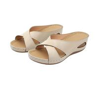 Pantoufles de plage à talon incliné pour femme - Pantoufles creuses et décontractées - Chaussures de douche pour femme - Pointure 43, beige, 37.5 EU