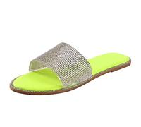 Pantoufles de plage décontractées pour femme - Chaussures plates romaines pour l'intérieur et l'extérieur - Pantoufles en cristal pour femme - Pantoufles pour femme - Taille +8 (jaune, 5,5)