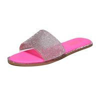 Pantoufles de plage décontractées pour femme - Sandales plates romaines pour l'intérieur et l'extérieur - Pantoufles en cristal pour femme - Pantoufles pour femme - Taille +8 (Rose vif, 5,5)
