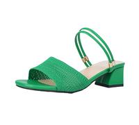 Pantoufles d'été à talon moyen tricotées à l'extérieur d'un mot tendance décontracté confortable à bout ouvert pour femme, Vert, 40 EU