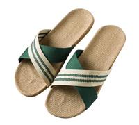 Pantoufles d'été en lin pour femme - Mules ouvertes - Antidérapantes | Sandales de bain, légères, confortables, élégantes, chaussures de plage, pantoufles plates respirantes pour l'intérieur et