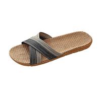 Pantoufles d'été en lin pour femme - Pantoufles ouvertes - Pour couple d'amoureux - Légères - Chaussures décontractées - Bout ouvert - Respirantes - Chaussures plates douces et antidérapantes