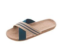 Pantoufles d'été en lin pour homme - Avec semelle intérieure large - Chaussures d'extérieur - Sandales de plage - Sandales plates - Chaussures d'intérieur - Chaussons légers - Tongs, bleu, 42 EU