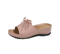 Pantoufles d'été portables pour femme - Confortables - Épais - Sandales plates - Antidérapantes - Chaussures de plage - Patchs de maison - Pantoufles d'invités - Chaussons bas, Rose, 43 EU