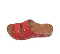 Pantoufles d'été pour femme - Design confortable et décontracté avec bout ouvert, parfaites pour un usage quotidien - Talon compensé - Idéales à combiner avec un jean, rouge, 42 EU