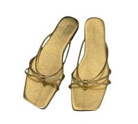 Pantoufles d'été pour femme - Légères - Carrées - Antidérapantes - Confortables - Chaussures plates à talon bas - Élégantes - Sandales de plage - Sandales romaines, or, 37 EU
