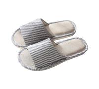 Pantoufles d'été pour homme et femme - En lin - Pantoufles en feutre - Pantoufles en coton - Pantoufles rayées - Chaussons antidérapants - Chaussures d'été - Pantoufles pour invités, bleu foncé, 40 EU