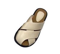 Pantoufles d'été rétro tissées creuses plates pantoufles de plage scandale pour femmes, beige, 5 UK 3X-Narrow