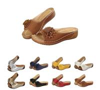 Pantoufles d'été tendance pour femme - Avec fond creux - Décontracté - Bout ouvert - Couleur unie - Décor floral - Antidérapantes - Chaussures d'extérieur - Plage - Voyage - Randonnée - Camping