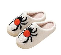 Pantoufles d'Halloween larges unisexes imprimées de Noël pour la maison - Confortables et chaudes - Doublure en coton - Bout fermé - Semelle souple - Chaussures antidérapantes pour chambre à coucher